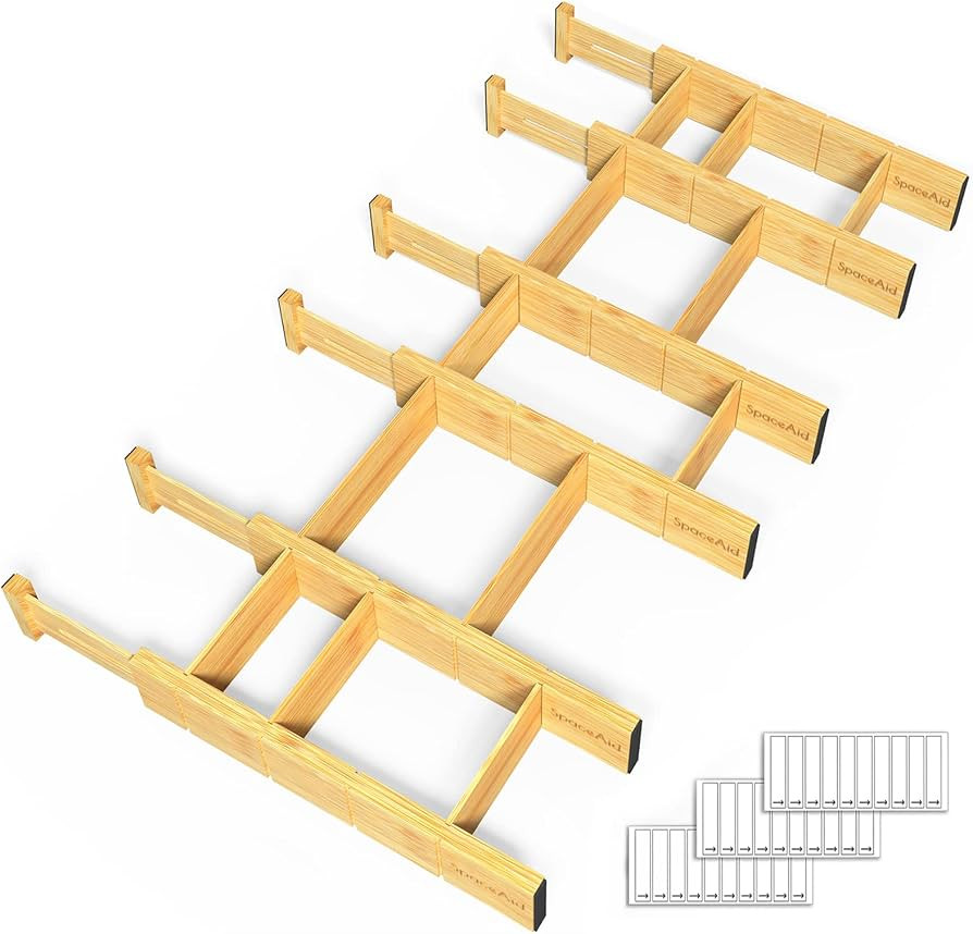 SpaceAid Bamboo Drawer Dividers with Inserts and Labels, Kitchen Adjustable Drawer Organizers, Ex... | Amazon (US)