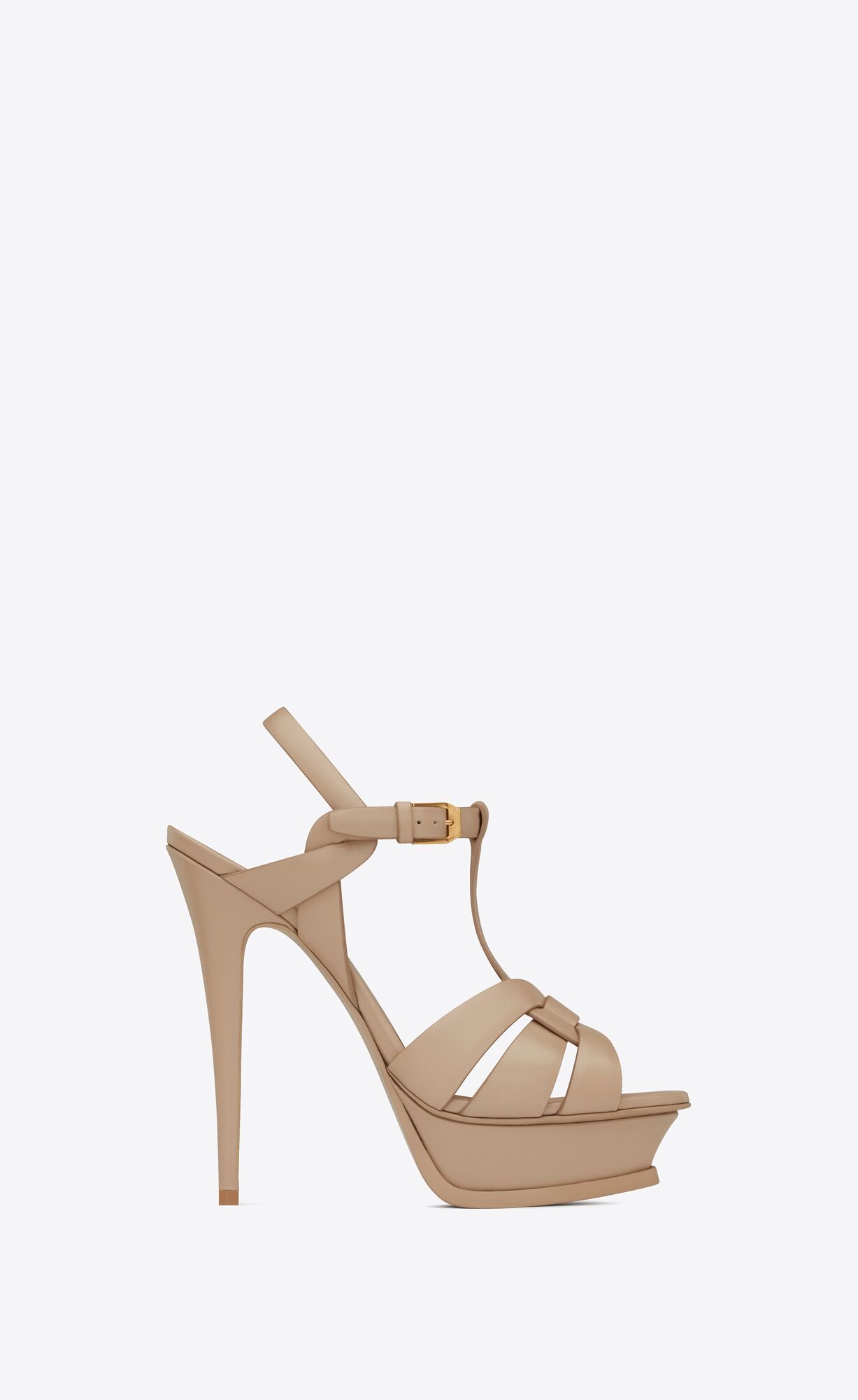 High heel stiletto sandals with intertwining straps, featuring a beveled platform, covered heel a... | Saint Laurent Inc. (Global)