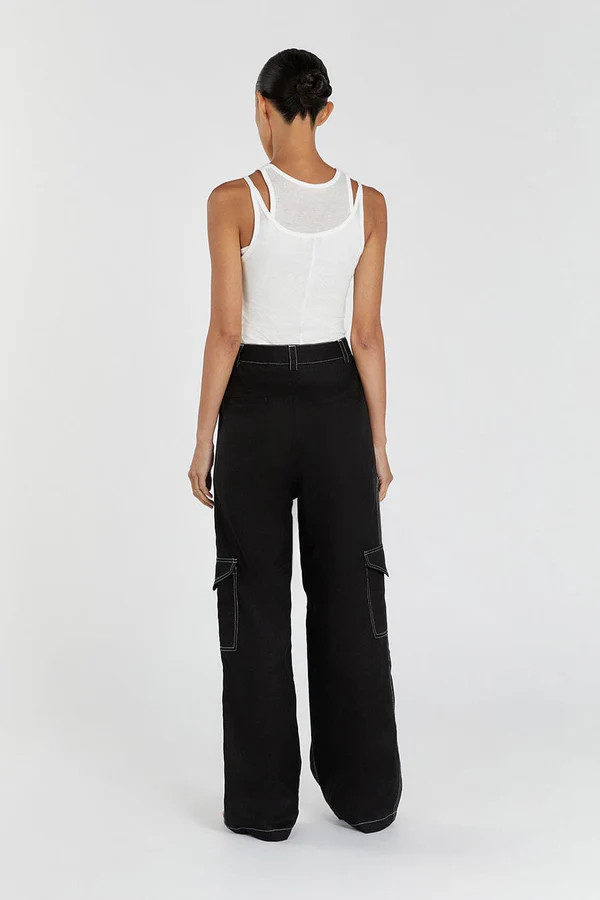DIMITRA BLACK LINEN CARGO PANT | DISSH