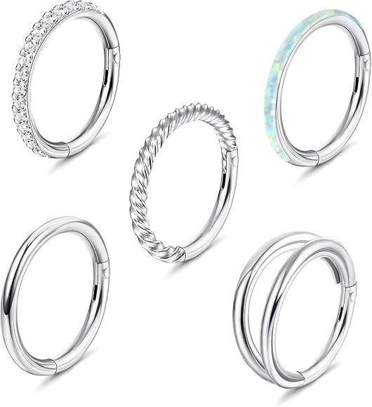 Jstyle 5Pcs 18G 16G Surgical Steel Nose Rings Hoop for Women Opal CZ Clicker Hinged Septum Nose R... | Amazon (US)