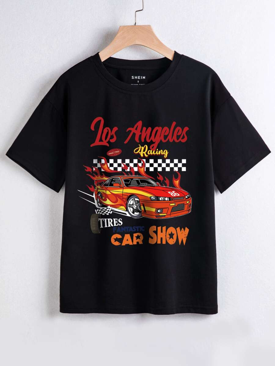 Letter & Car Print Drop Shoulder Tee
   SKU: sw2201119986972072      
          (5172 Reviews)
  ... | SHEIN