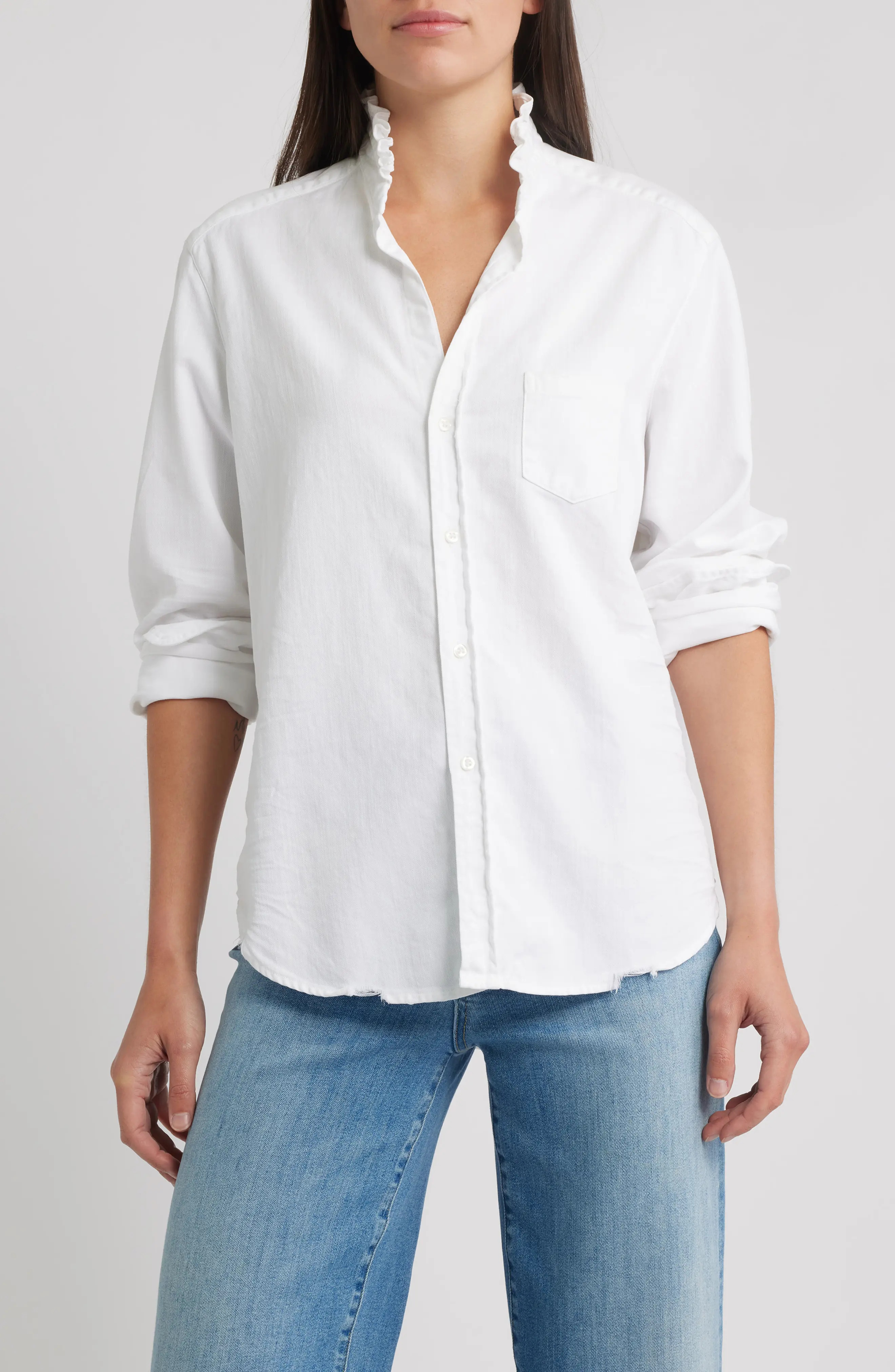 Ruffle Collar Relaxed Button Up Shirt (Women) | Nordstrom | Nordstrom