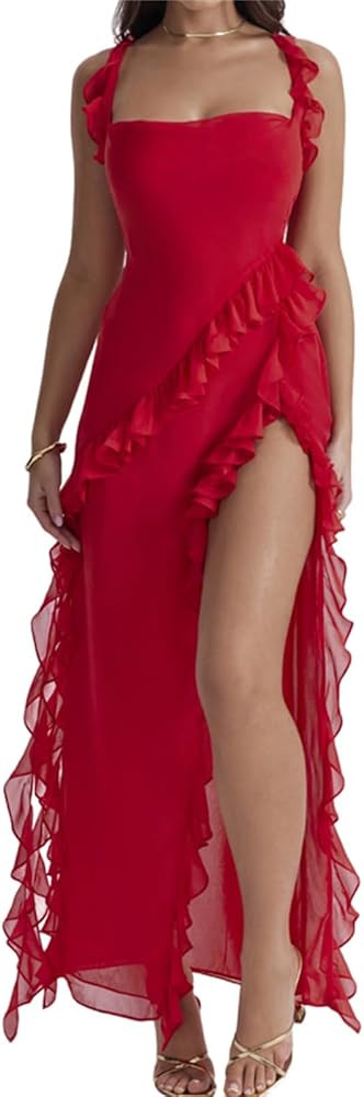 Women's Summer 2024 Sexy Double High Slit Deep V Neck Plus Dresses, Bodycon Maxi Dress Through Do... | Amazon (US)
