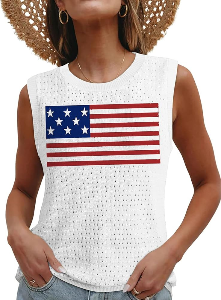 American Flag Tank Top Women Patriotic Bow Ribbons Sleeveless Shirt 4th of July Summer Vest Tops | Amazon (US)