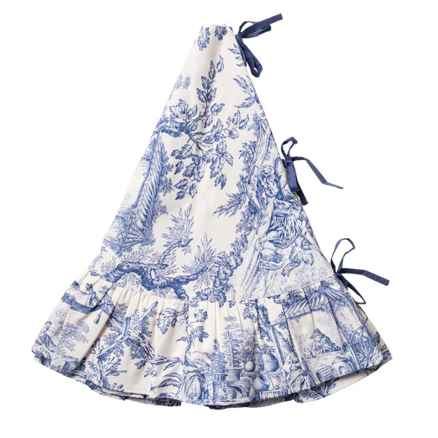 Blue & White Toile Ruffle Tree Skirt | Cailini Coastal