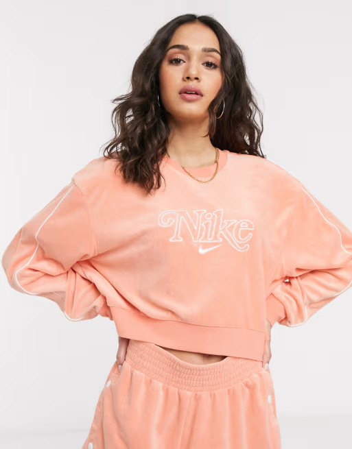 Nike crop retro terry towelling crop sweatshirt in orange | ASOS (Global)