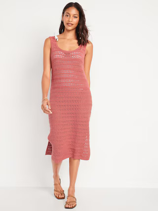 Fitted Sleeveless Crochet Swim Cover-Up Midi Dress for Women | Old Navy (US)