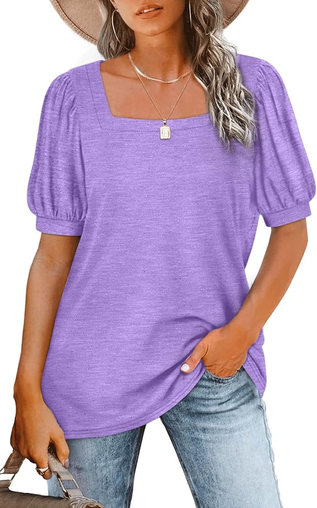 WIHOLL Tunic Tops for Women Loose Fit Long Sleeve Shirts Square Neck Tops | Amazon (US)