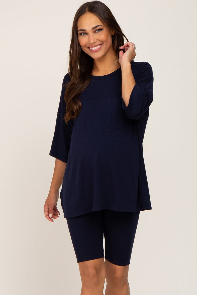 Navy Biker Short Maternity Sleep Set | PinkBlush Maternity