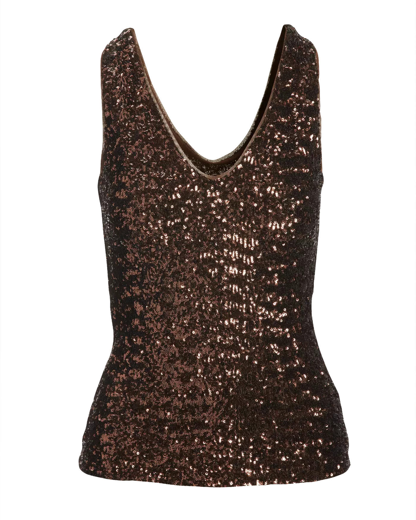 Sequin V Neck Knit Tank Top - Brown | Boston Proper | Boston Proper