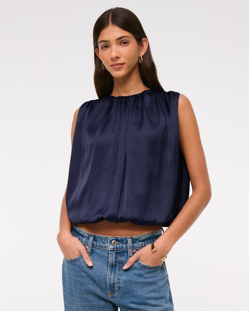 Bubble Hem Ruched Satin Top | Abercrombie & Fitch (US)