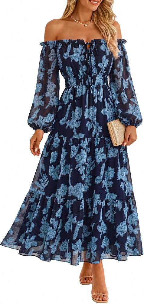 ZESICA Womens 2026 Fall Long Sleeve Floral Maxi Dress | Amazon (US)