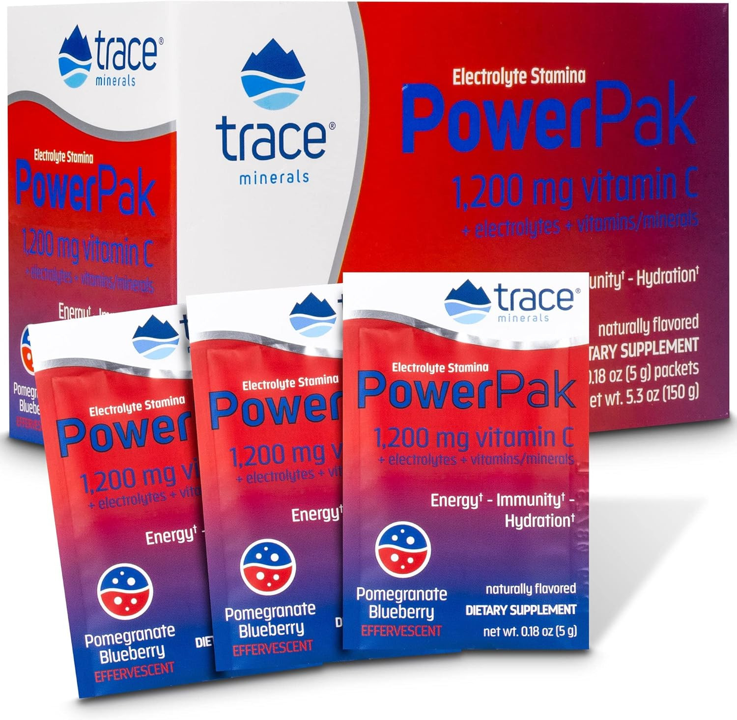 Trace Minerals | Power Pak Electrolyte Powder Packets | 1200 mg Vitamin C, Zinc, Magnesium | Boos... | Amazon (US)