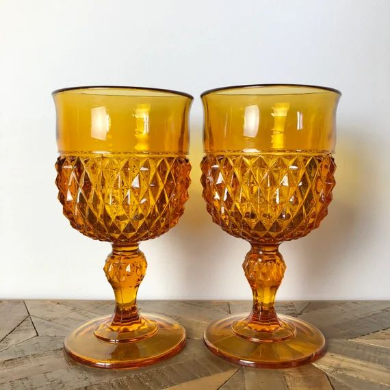 Amber Cut Glass Wine Glasses, Vintage Cut Glass | Etsy (US)