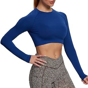 Aoxjox Long Sleeve Crop Tops for Women Asset Workout Gym Yoga Seamless Crop T Shirt Top | Amazon (US)