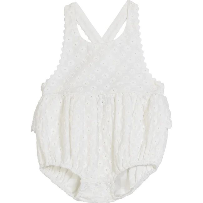 Baby Kia Ruffle Bubble Romper, White Eyelet | Maisonette