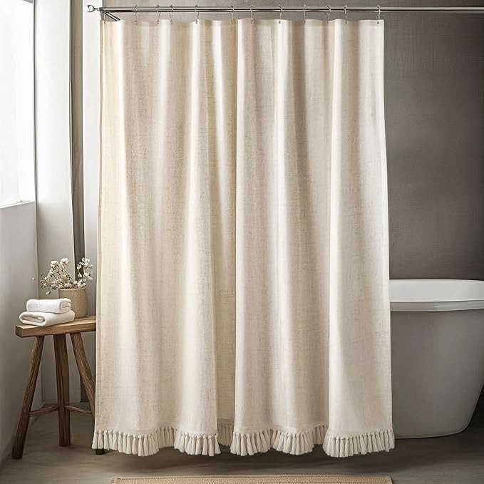 Extra Long Shower Curtains 72 x 84 Inches Natural Linen Shower Curtain with Tassels, Country Boho... | Amazon (US)
