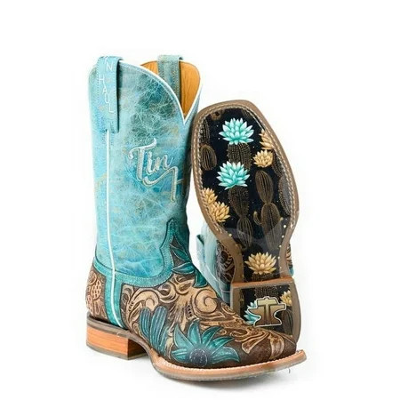 Women's Tin Haul Cactus Flower Boots With Desert Sole Handcrafted Brown | Walmart (US)