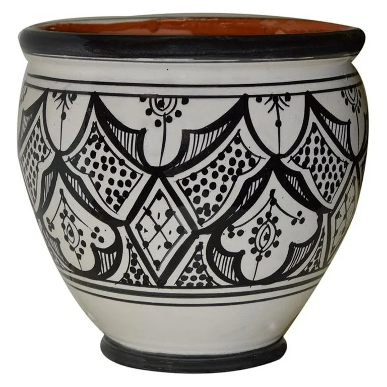 Handmade Ceramic Flower Pot Moroccan Indoor Outdoor Spanish Style Garden Drain Hole Planter White... | Walmart (US)