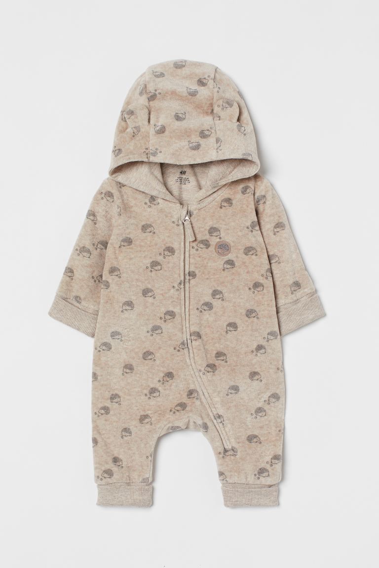 Jumpsuit in soft, cotton-blend fabric. Jersey-lined hood, concealed zipper at front with chin gua... | H&M (US + CA)