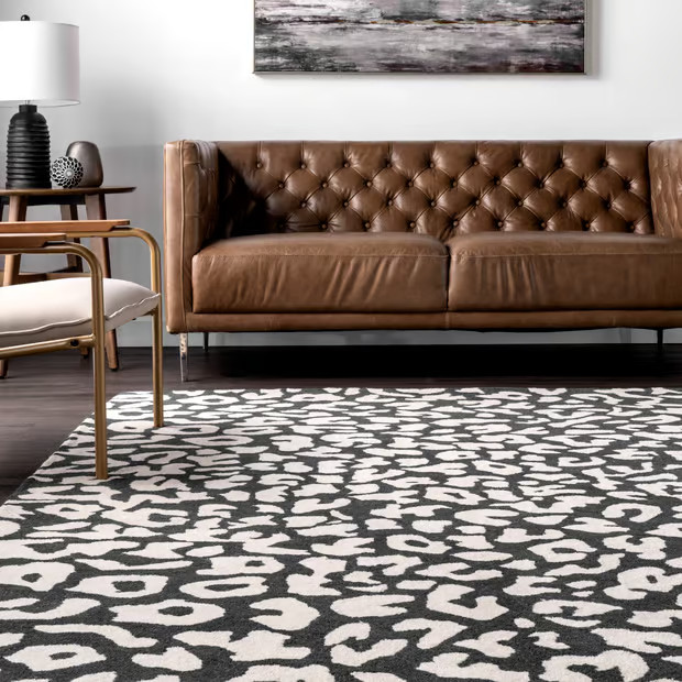 Black Josephine Wool Leopard 6' x 9' Area Rug | Rugs USA