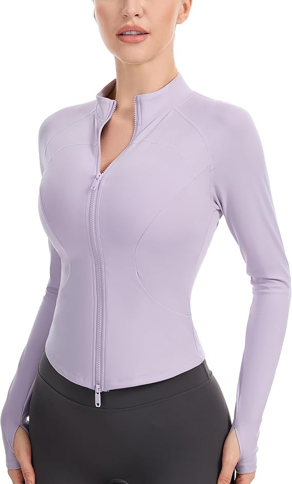 Women's Workout Jacket Lightweight Full Zip Running Track Jacket Slim Fit Athletic Tops with Thum... | Amazon (US)