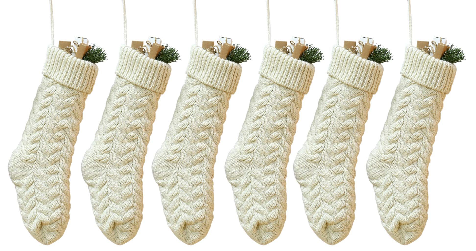 Kunyida Pack 6,18" Unique Ivory White Knit Christmas Stockings Style3 | Amazon (US)