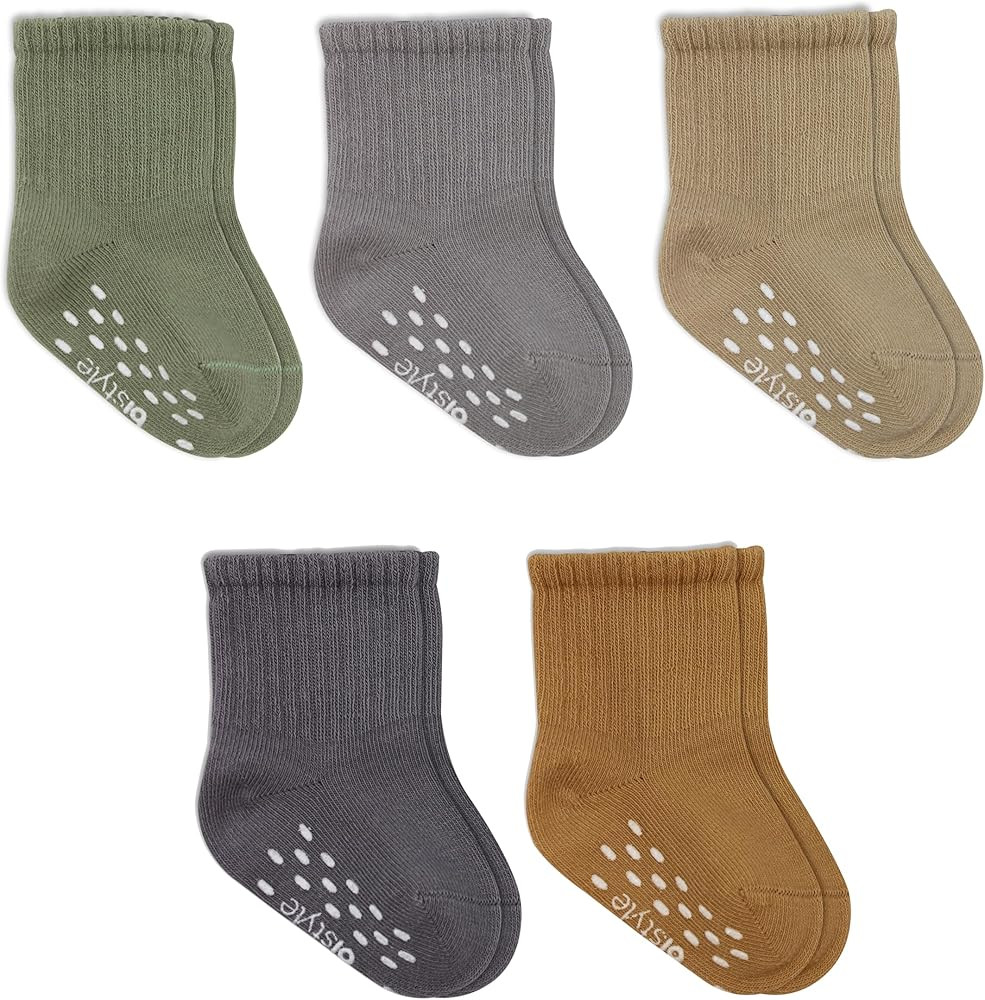 bistyle Baby Grip Ankle Socks 5 Pairs | Newborn Infant Toddlers Non-Slip Socks Organic Cotton | K... | Amazon (US)
