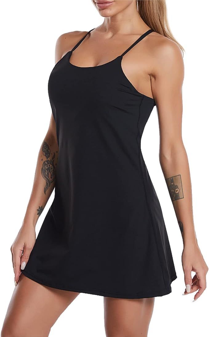 Women’s Tennis Dress Workout Dress with Built-in Bra & Shorts Pocket Athletic Sleeveless Dress ... | Amazon (US)