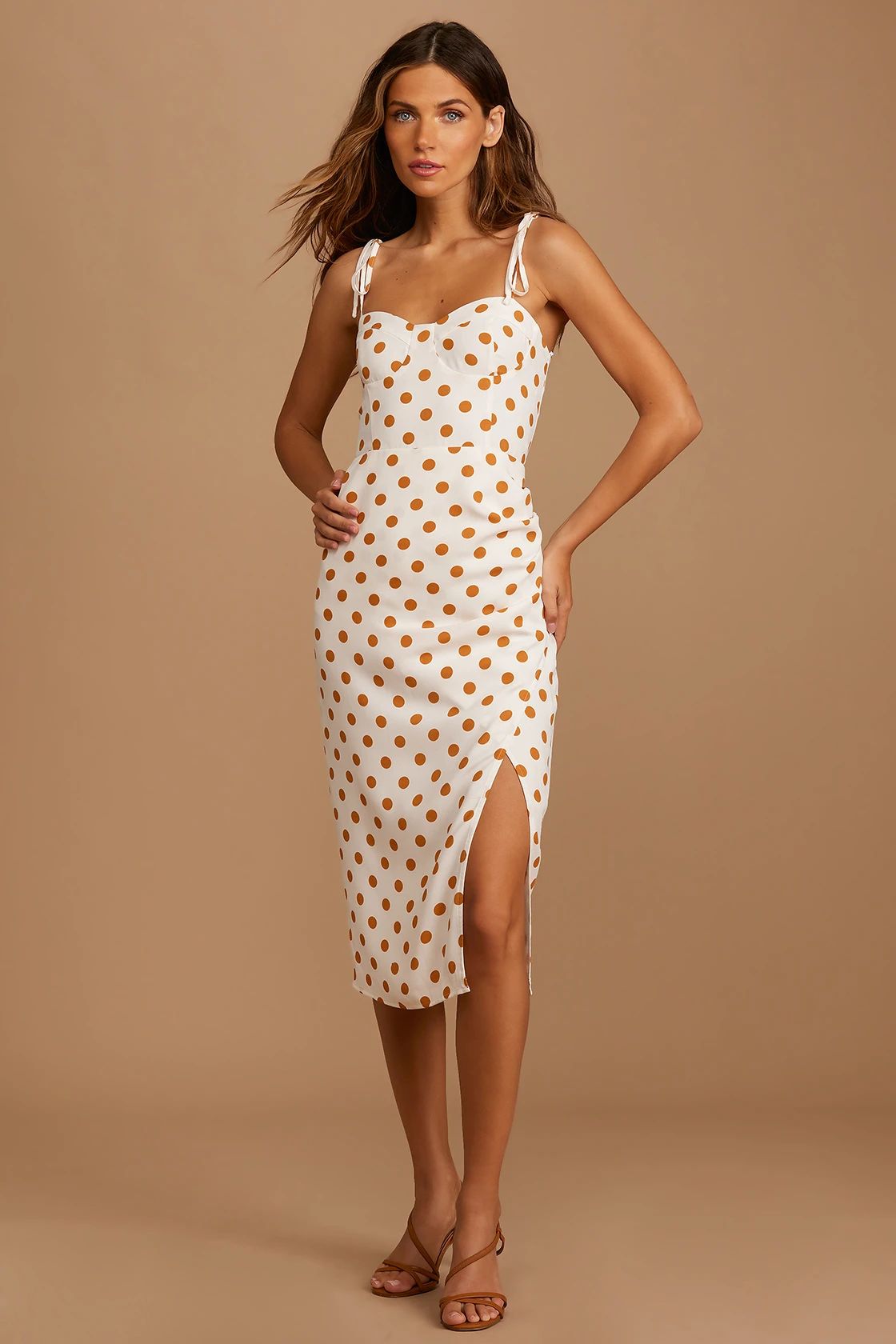 Ready to Treat White Polka Dot Tie-Strap Bustier Midi Dress | Lulus (US)