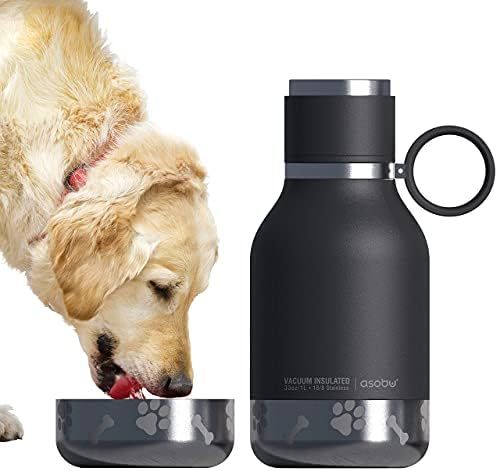 Asobu Dog - Pet Bowl Attached to Stainless Steel Insulated Travel Water Bottle 33 Ounce (Black) | Amazon (US)