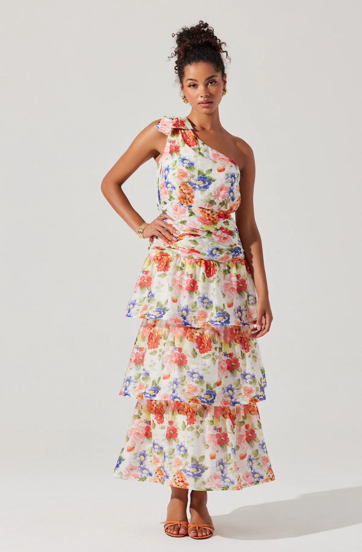 Natali One Shoulder Floral Maxi Dress - White coral floral / XS | ASTR The Label (US)