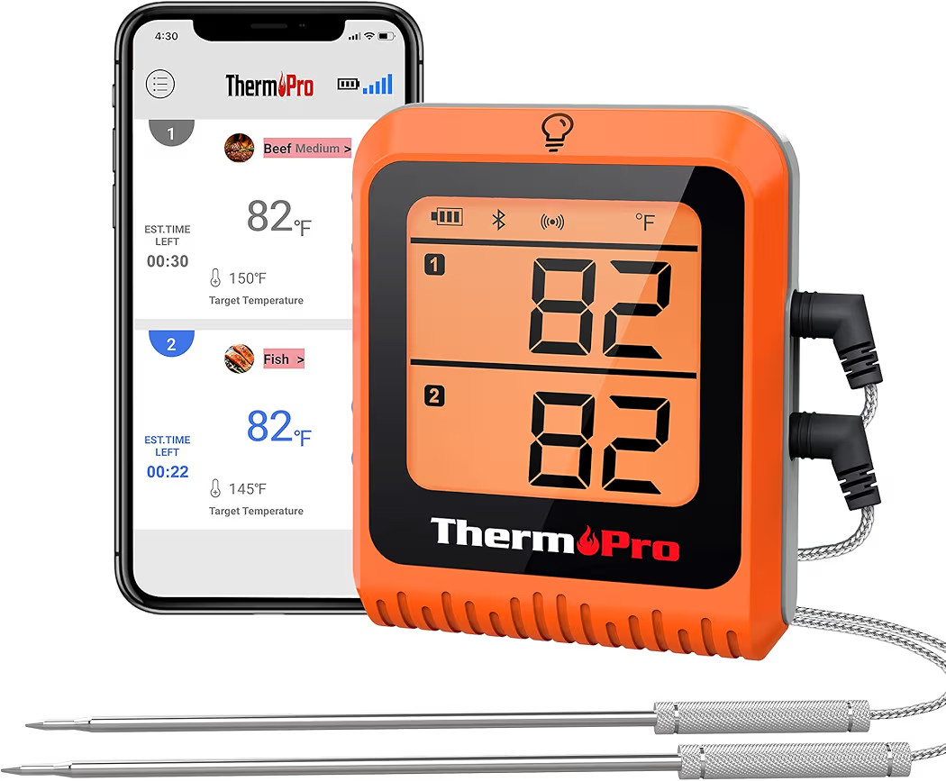 ThermoPro 650 ft Wireless Meat Thermometer Digital for Grilling and Smoking, 2 Probes Bluetooth M... | Amazon (US)