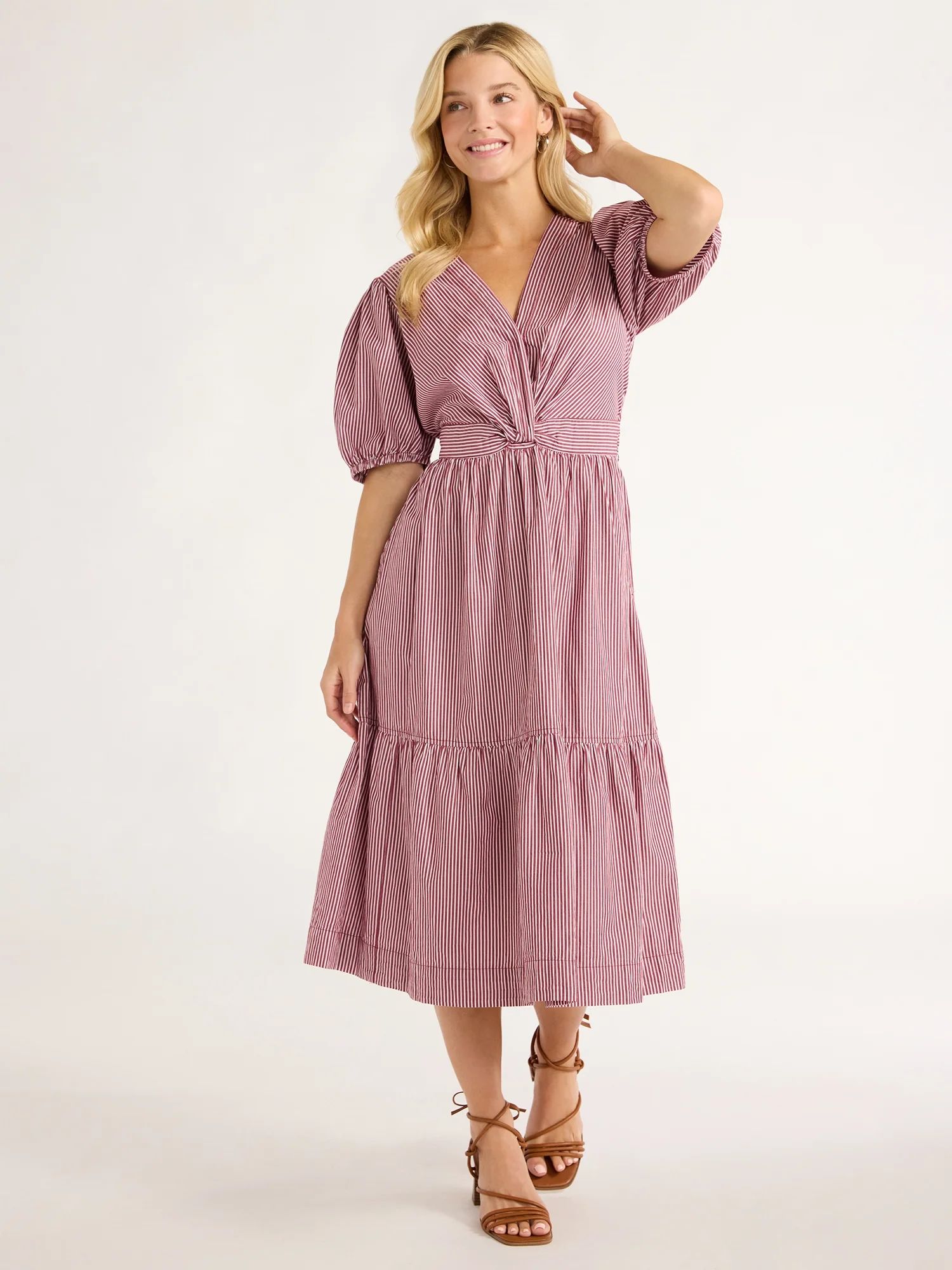 Free Assembly Women's Twist Front Cotton Midi Dress, Sizes XS-XXL | Walmart (US)