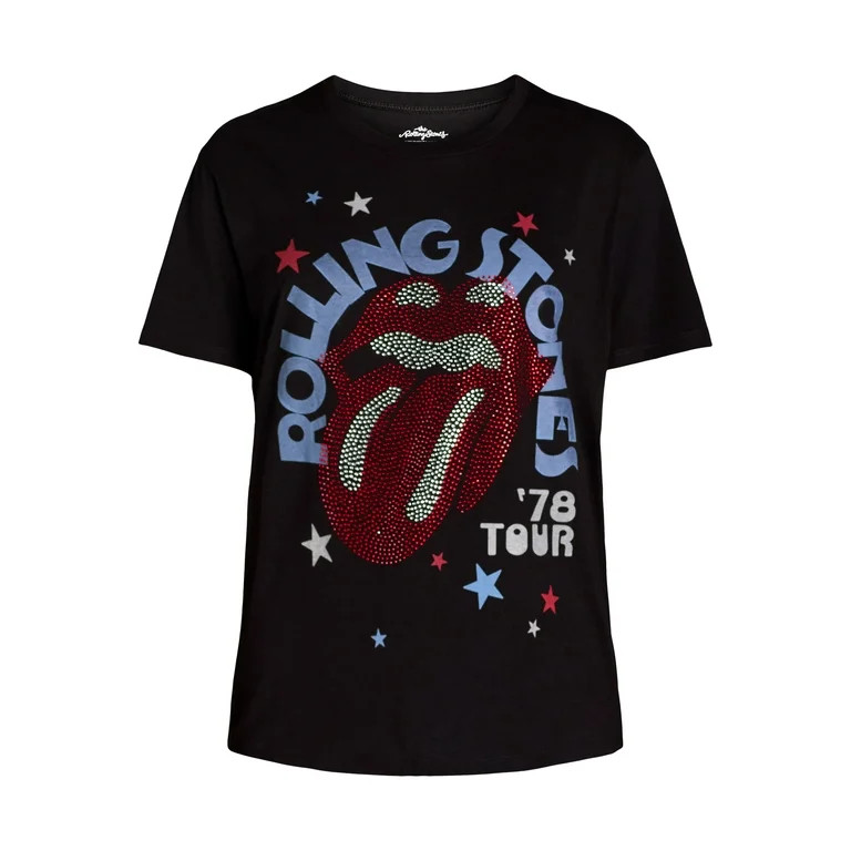 Time and Tru Women’s Rolling Stones Rhinestone Stud Graphic Band Tee, Sizes XS-XXXL | Walmart (US)