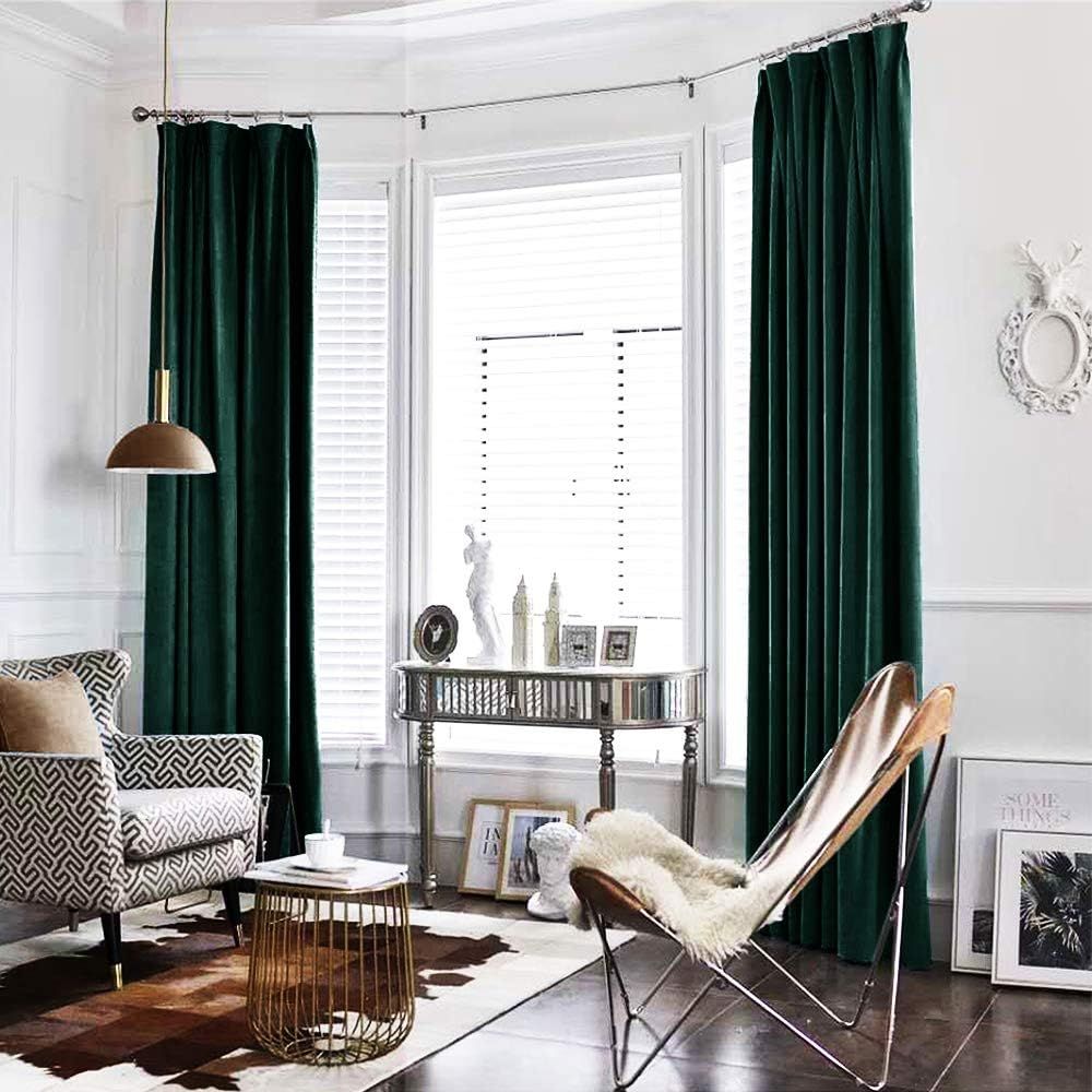 jinchan Velvet Curtain Green Living Room Rod Pocket Window Curtain Panel 95 inch Long Bedroom The... | Amazon (US)