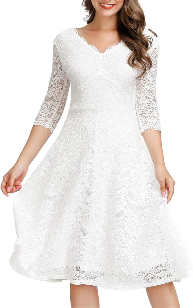 JASAMBAC Cocktail Dress for Women Vintage Wedding Guest Lace Midi Dress Party | Amazon (US)