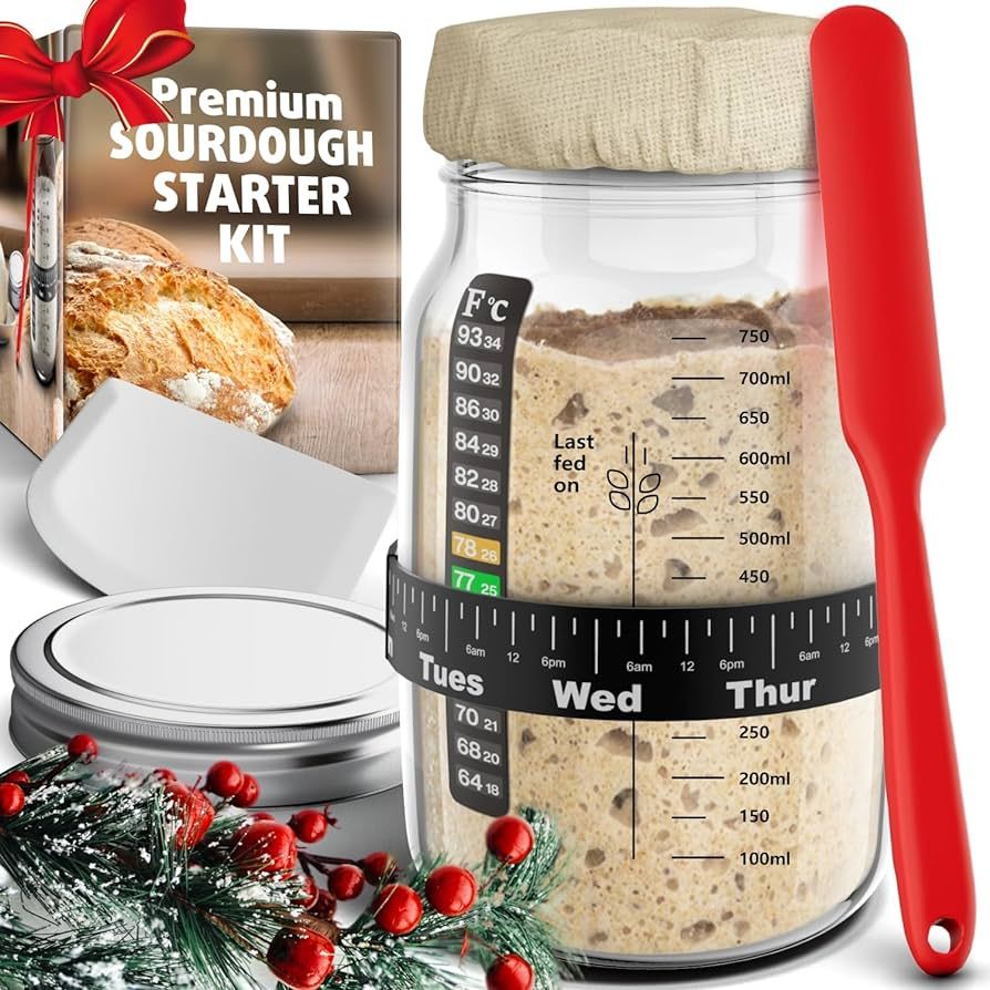 Ultimate Sourdough Starter Jar Kit 31.8 oz - Reusable Sourdough Jar for Easy Bread Baking - Perfe... | Amazon (US)