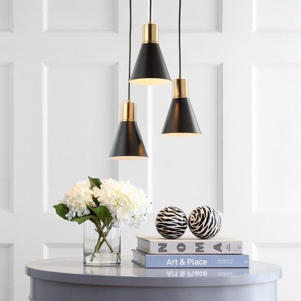 Apollo 15" 3-Light Metal LED Cluster Pendant, Black/Brass Gold by JONATHAN Y | Bed Bath & Beyond