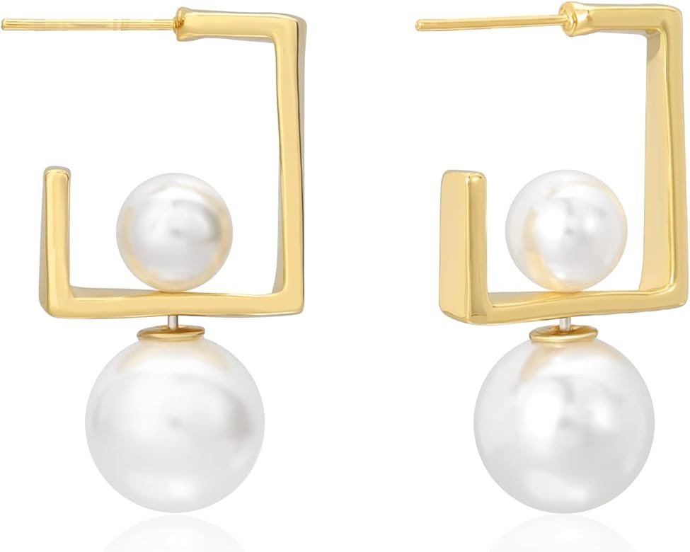 Pearl Earrings Studs 16K Gold Plated Multi-Wearing Pearl Pendants 925 Sterling Silver Needle Double  | Amazon (US)