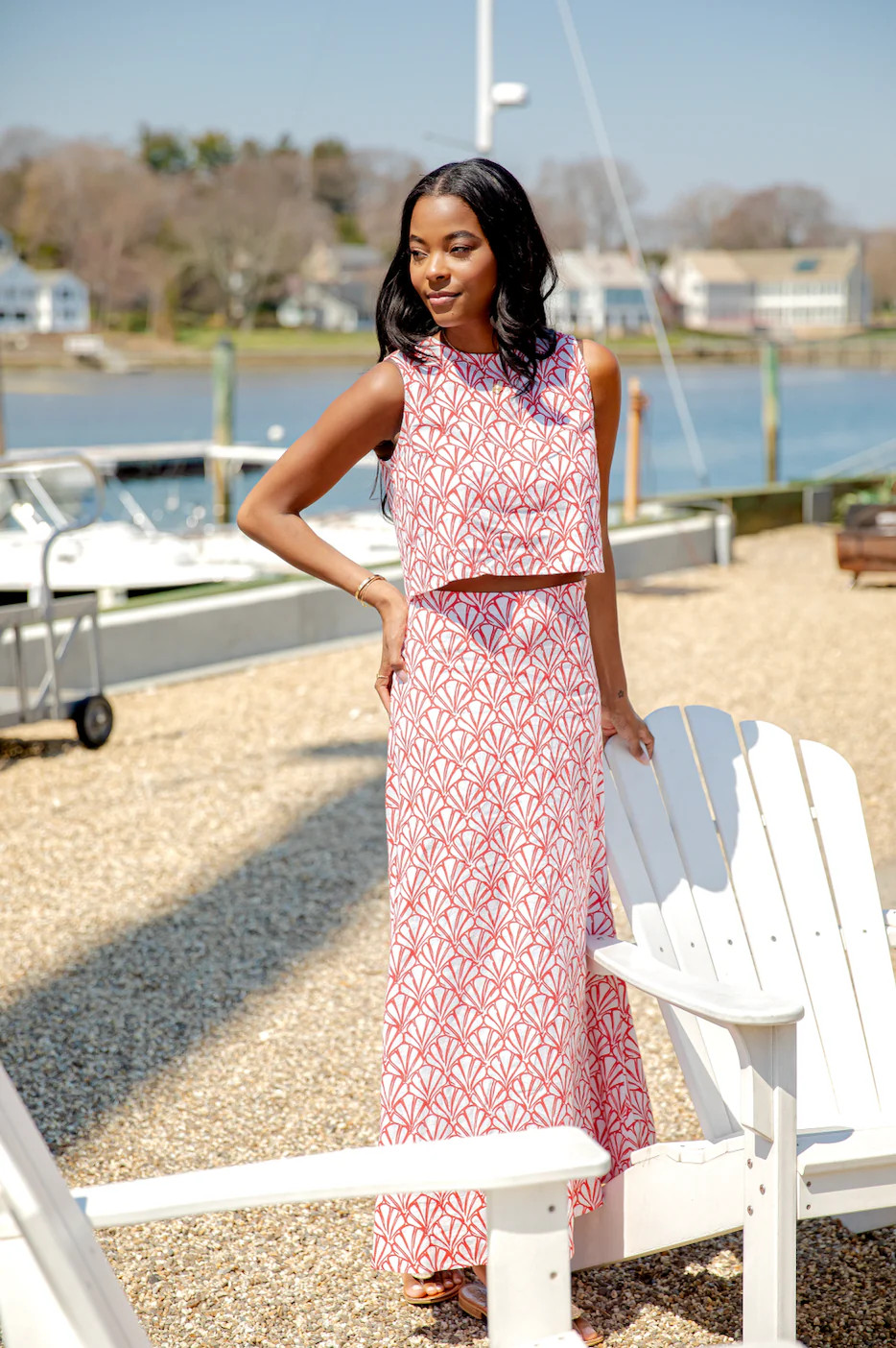 Red Seashell Print Maxi Skirt Set | Sail to Sable