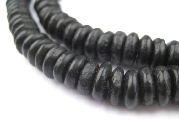 120 Opaque Black Rondelle Recycled Glass Beads - African Necklace - Ghana Glass Beads - Fair Trad... | Etsy (US)