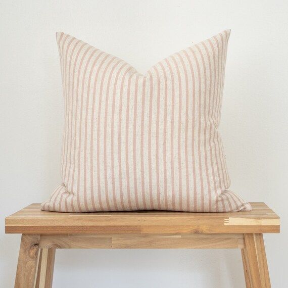 Blush ticking stripe pillow cover with concealed zipper Euro | Etsy | Etsy (US)