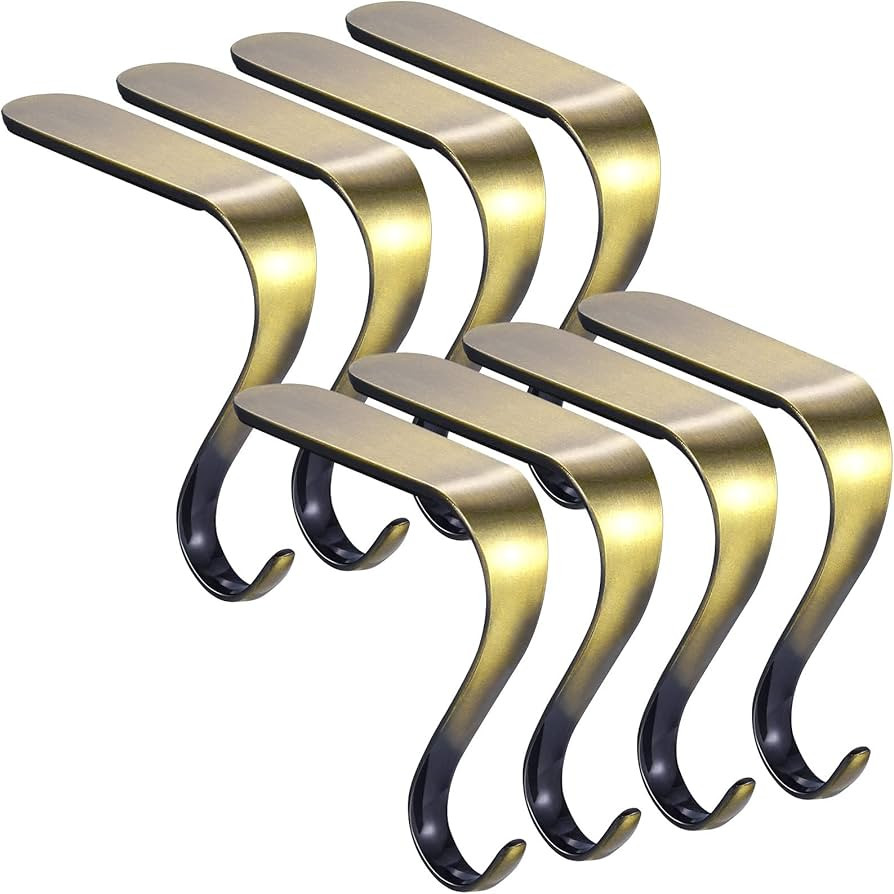 Ripeng 8 Pieces Christmas Stocking Holder Hooks Fireplace Mantel Hangers Metal Christmas Stocking... | Amazon (US)