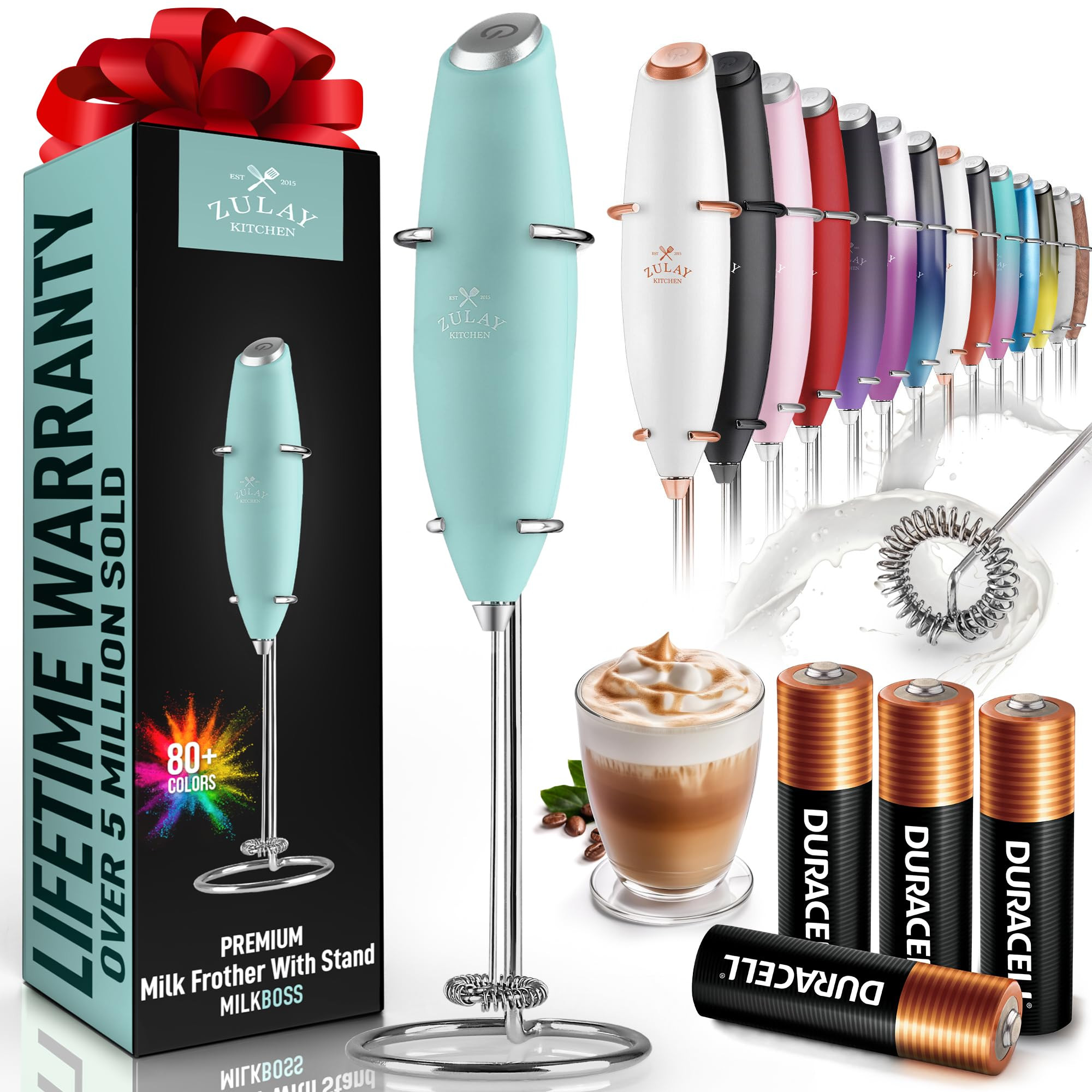 Zulay Kitchen Powerful Milk Frother Wand With 4 AA Duracell Batteries - Ultra Fast Handheld Drink... | Amazon (US)