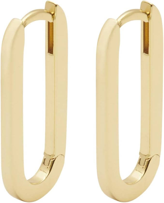 Amazon.com: gorjana Women's Parker Huggie Earrings, 18K Gold Plated, Oval High Shine Hoops: Cloth... | Amazon (US)