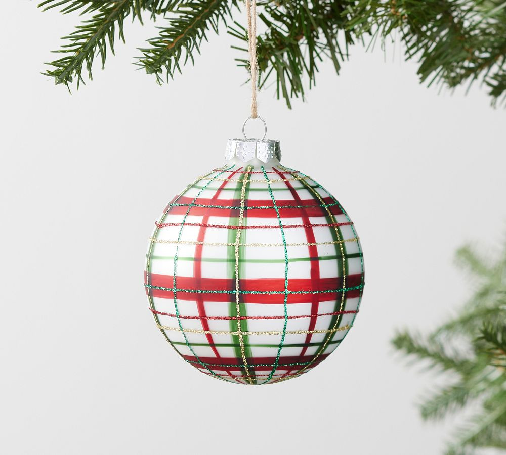 Mercury Plaid Sphere Ornament | Pottery Barn (US)
