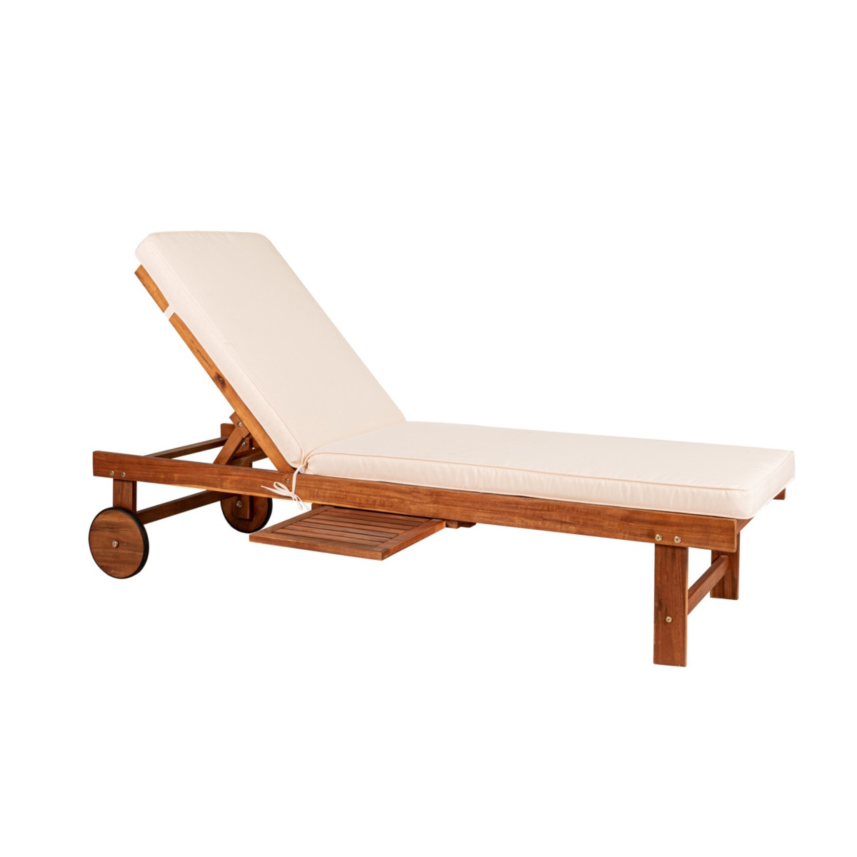 Jonathan Y Seabrook 69 x 24 Inch Outdoor Acacia Wood Lounger with Cushion, 5-Position Back, Slide Table & Wheels, Dark Brown - Dark brown | Macy's