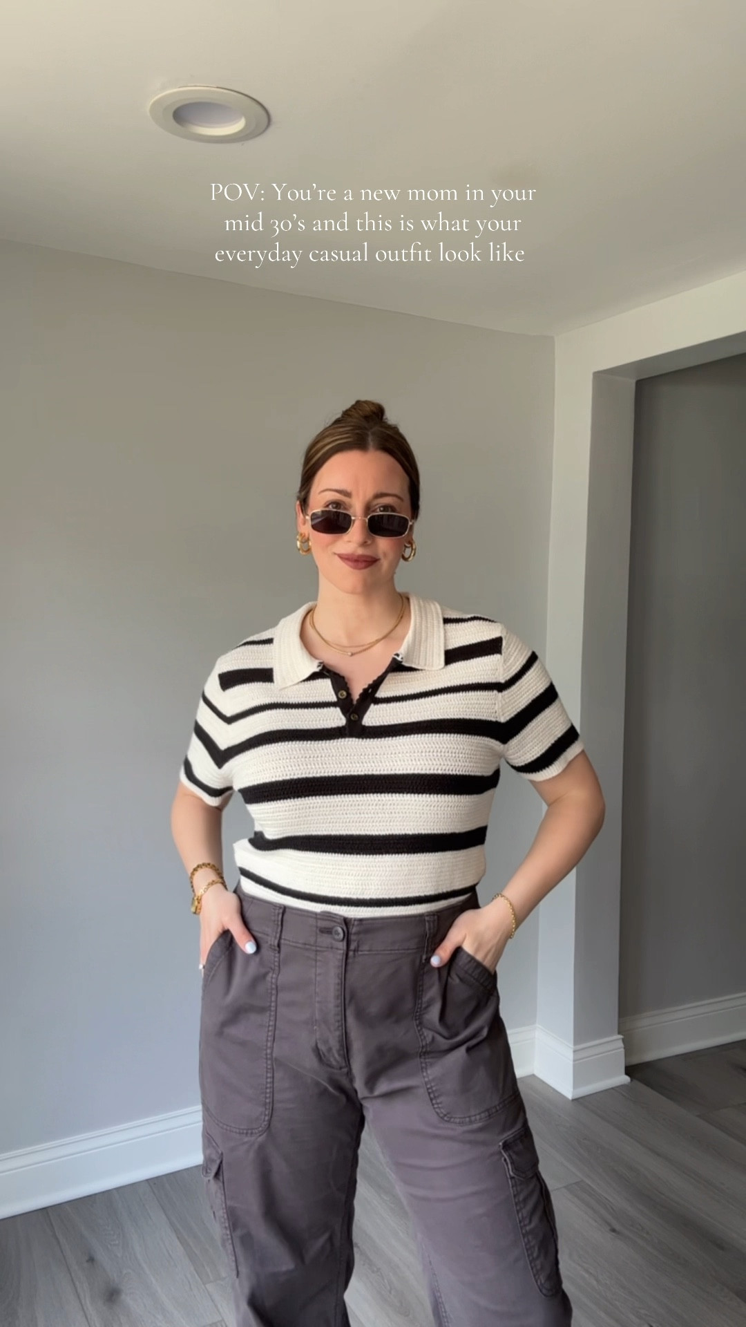 Women's Collared Pullover Sweater Universal Thread Cream/Black Striped, striped shirt, striped shortsleeved shirt, cargo pants, denim, jeans, everyday outfit, easy outfit, mom, new mom, target, target finds, old navy, gap, amazon 

#LTKFindsUnder100 #LTKStyleTip #LTKFindsUnder50