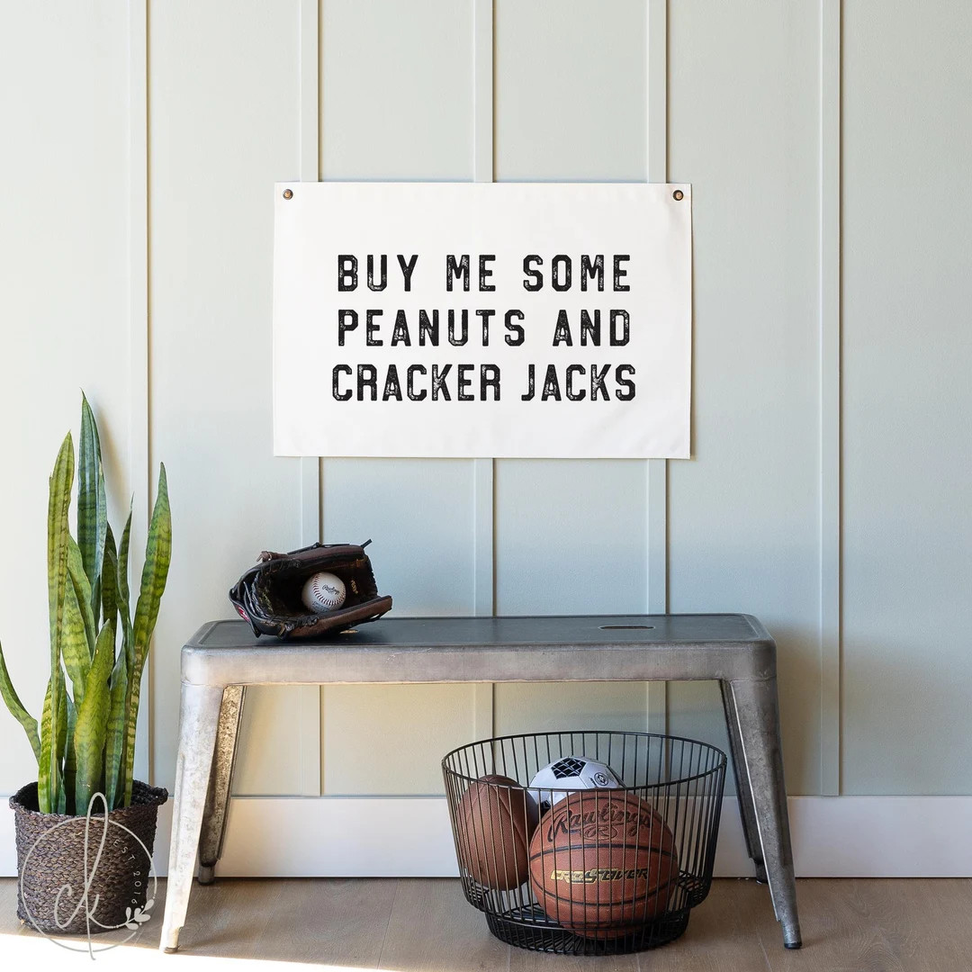 Buy Me Some Peanuts and Cracker Jacks Sign | Vintage Sports Decor | Baseball Wall Art | Kids Room... | Etsy (US)